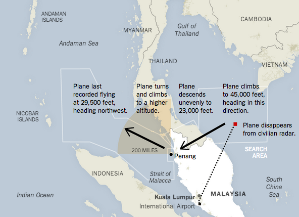 This Map Outlines The Last Known Position Of The Missing Malaysia ...